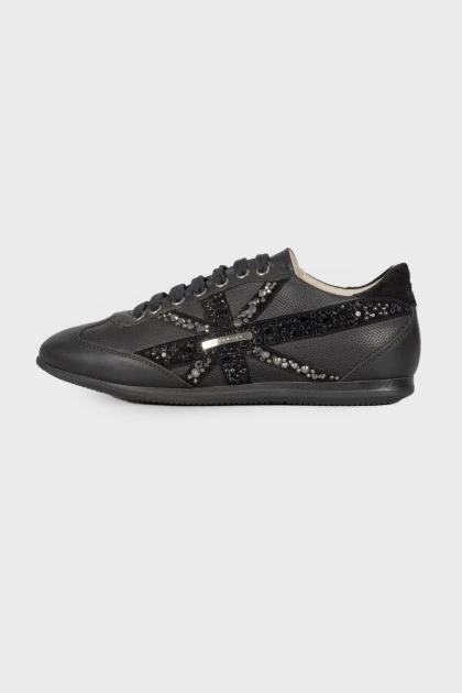 Leather sneakers with rhinestones
