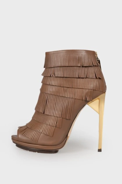 Brown fringed ankle boots