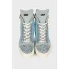 Blue sneakers with studs and rhinestones
