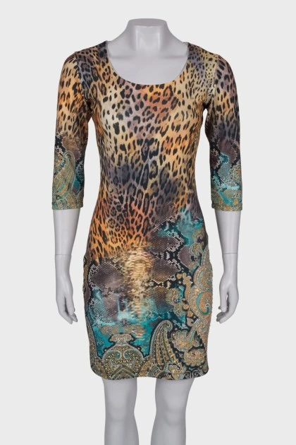 Animal print dress with rhinestones