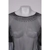 Translucent blouse with rhinestones with a tag
