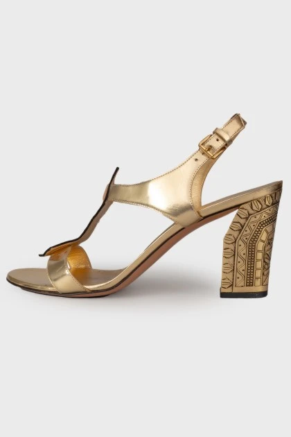Patterned gold sandals