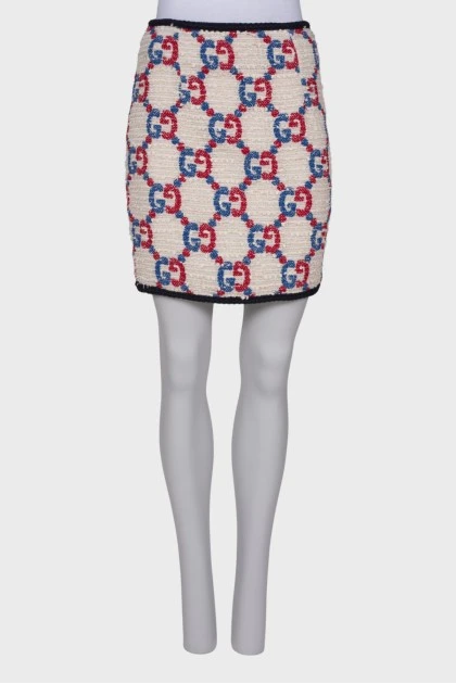 Tweed skirt with brand logo