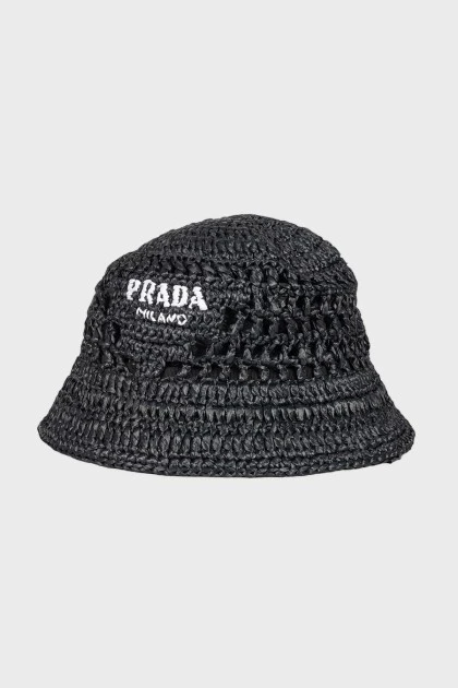 Knitted bucket hat with branded logo