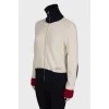 Combination color zip sweater