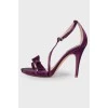 Dark purple sandals with a bow 