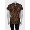 Leopard T-shirt with leather ties