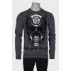 Men's sweater with print and leather patches