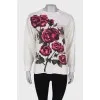 Textured sweatshirt with roses
