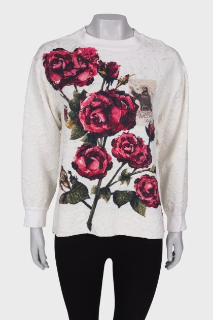 Textured sweatshirt with roses