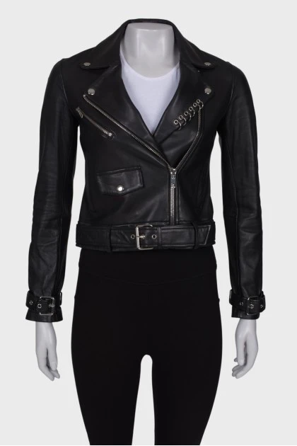 Leather jacket with lapel rings