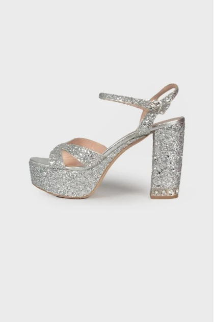 Glitter shoes with block heel 