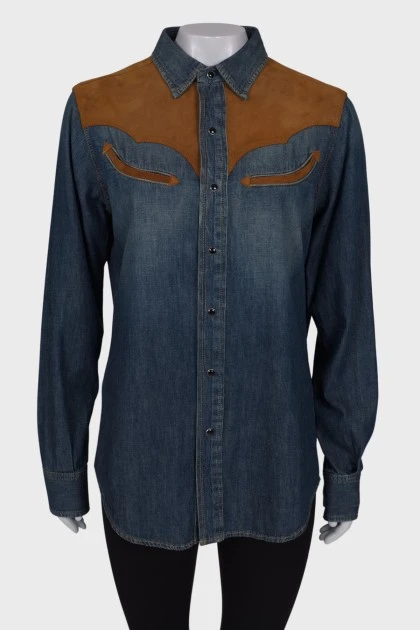Combination shirt with suede leather