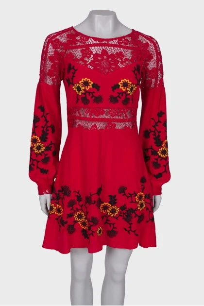 Red dress with embroidery