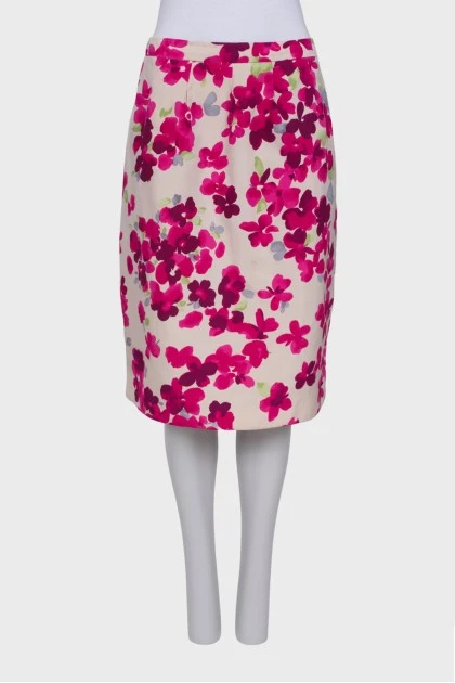 Beige skirt in pink floral print