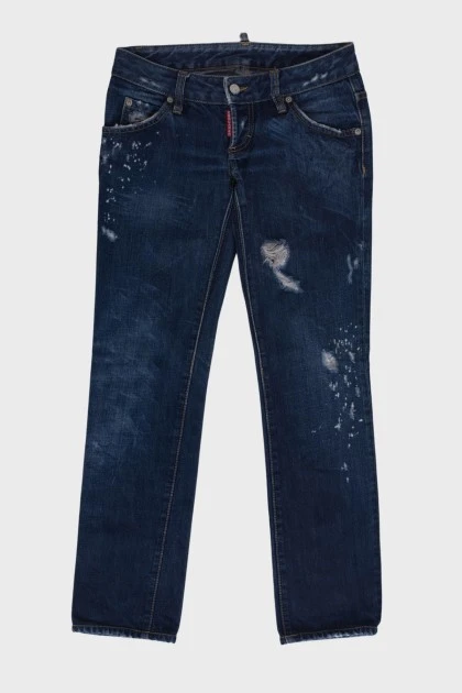Dark blue distressed jeans