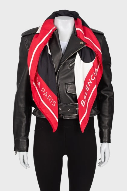 Leather jacket with handkerchief