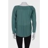 Dark turquoise blouse with drapery 