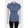 Lilac and blue short sleeve blouse