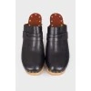 Leather wedge clogs