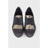 Woven shoes with silver fringe