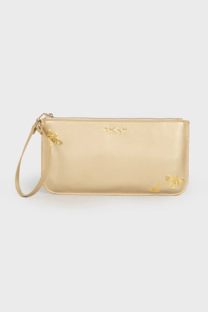 Gold tone leather clutch