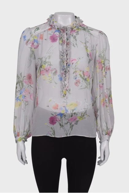 Sheer blouse in floral print