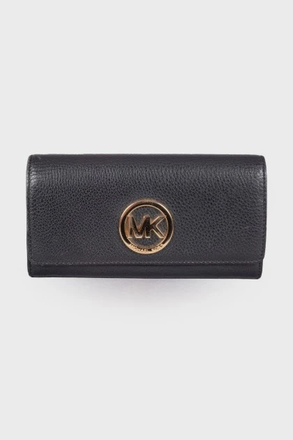 Black wallet with gold brand logo