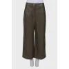 Olive eco leather culottes trousers
