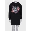 Hoodie dress with branded embroidery