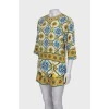Silk suit in blue and yellow print