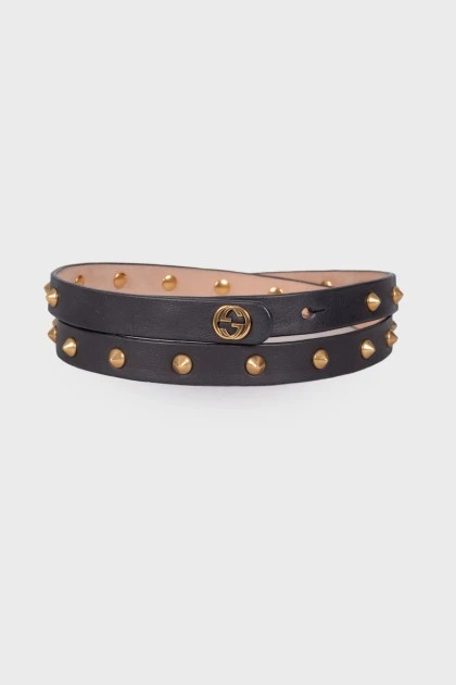Leather belt with golden studs