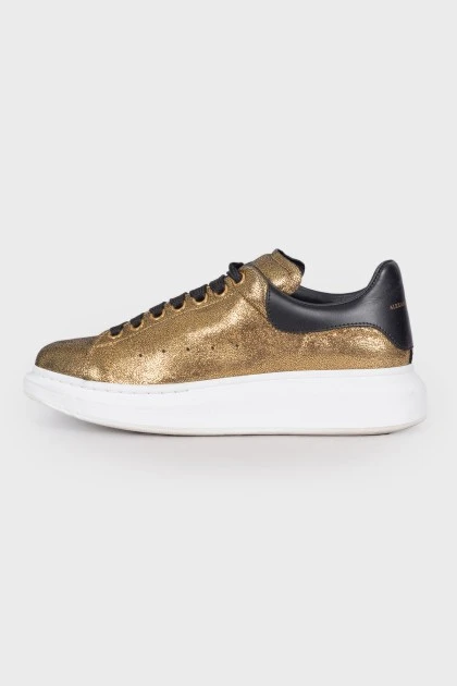 Gold-tone leather sneakers
