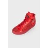 Red sneakers with rhinestones