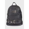 Leather backpack with silver hardware