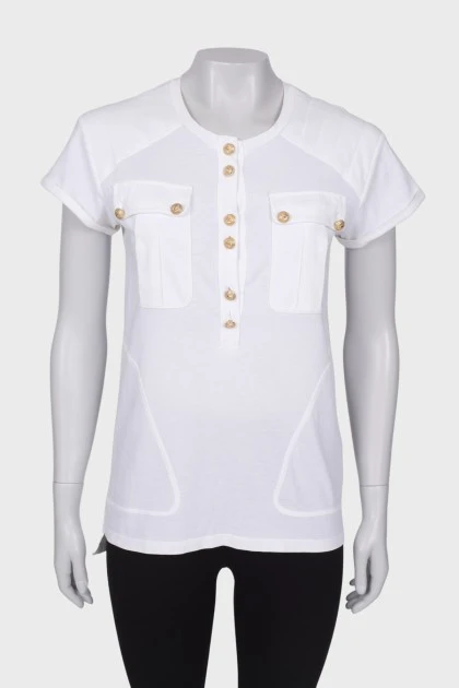 White T-shirt with golden buttons