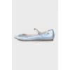 Silver blue low heel ballerinas