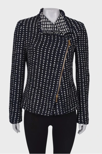 Tweed jacket with diagonal zipper