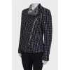 Tweed jacket with diagonal zipper