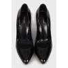 Black patent leather stiletto heels