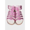 Silver pink leather sandals