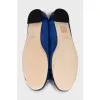 Blue ballet flats with patent toe