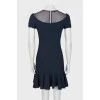 Navy blue dress with a frill at the hem