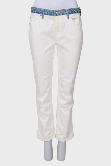 White jeans with blue belt