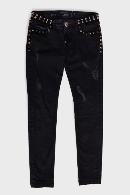 Jeans with metallic rhinestones