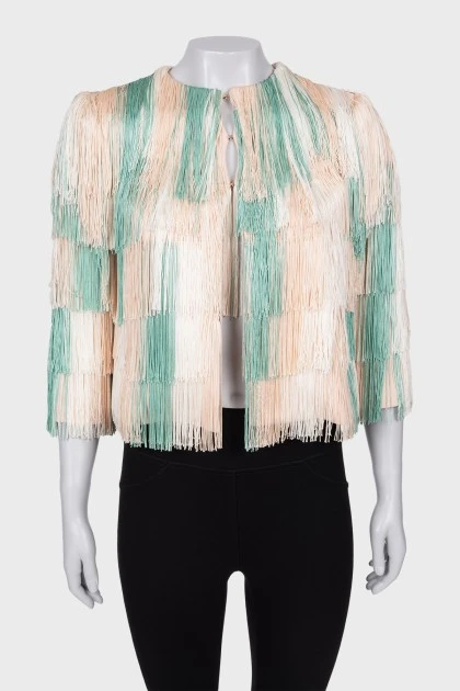Tricolor fringed jacket with tag