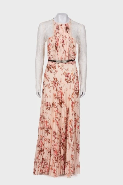 Maxi dress in floral print with lace