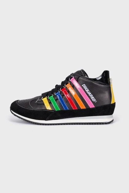 Leather sneakers with multicolour inserts
