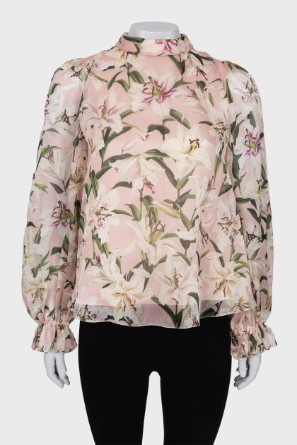Blouse in floral print with wide sleeves