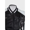 Leather bomber jacket with patches